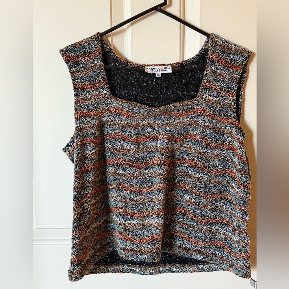Andria Lieu XL Textured Knit Tank Earth Tone Stripe Boutique Contemporary